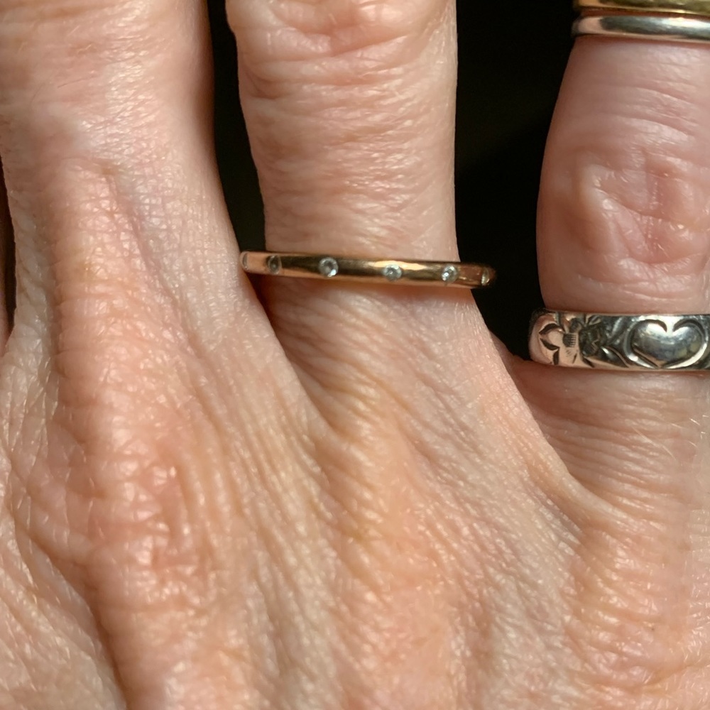 PANDORA Simple Sparkling Rose Gold Band Ring * Size 52 = 6 * Preowned *